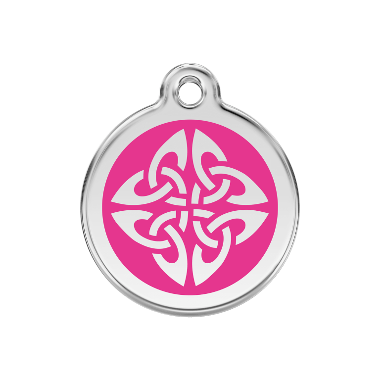 Vue avant - Médaille personnalisée pour chien Red Dingo Émail et acier inoxydable motif flèches tribales rose vif - Talla M
