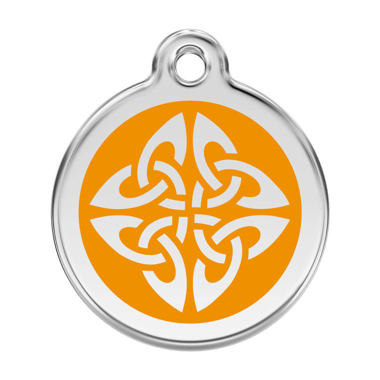 Vue avant - Médaille personnalisée pour chien Red Dingo Émail et acier inoxydable - Flèches tribales - Orange - Talla L