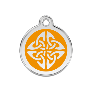 Placa para perro mediana con diseño flechas tribales en esmalte naranja y acero inoxidable