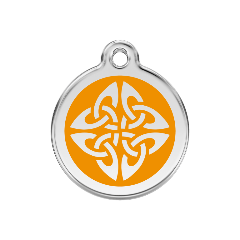 Vue avant - Médaille personnalisée pour chien Red Dingo Émail et acier inoxydable - Flèches tribales - Orange - Talla M