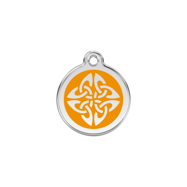 Vue avant - Médaille personnalisée pour chien/chat Red Dingo Émail et acier inoxydable - Flèches tribales - Orange - Talla S