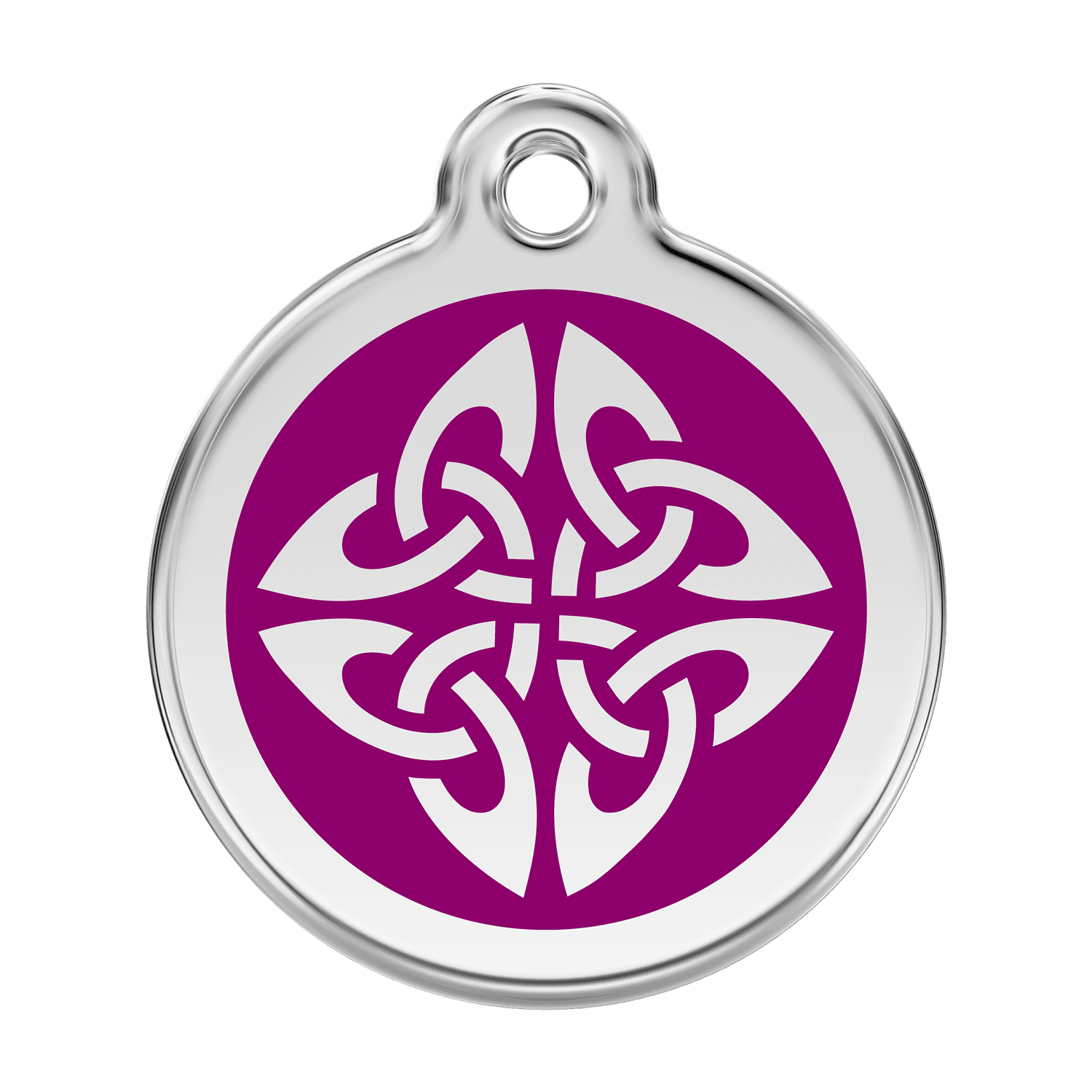 Vue avant - Médaille personnalisée pour chien Red Dingo Émail et acier inoxydable - Flèches tribales violettes - Talla L