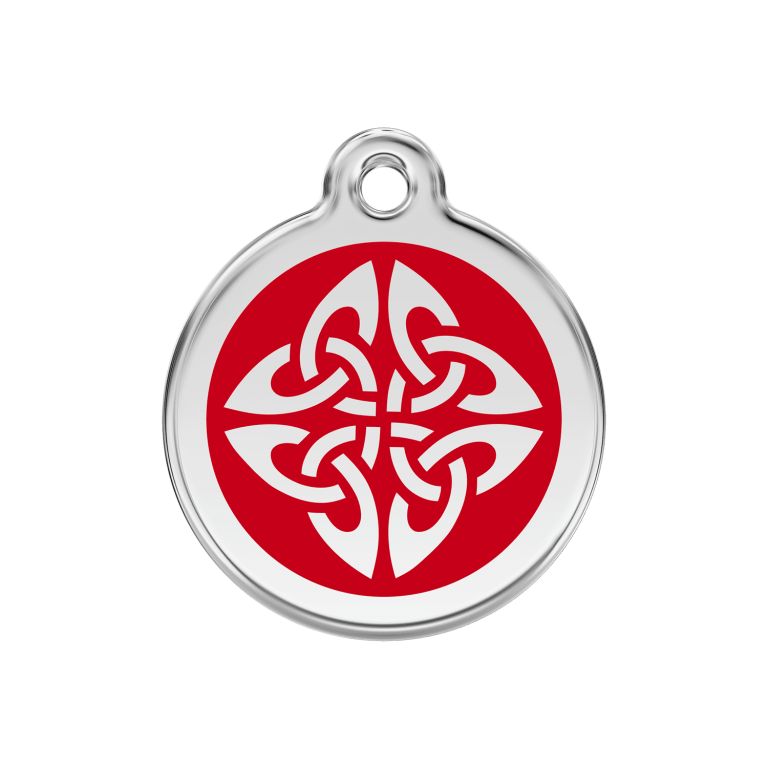Vue avant - Médaille personnalisée pour chien Red Dingo Émail et acier inoxydable - Flèches tribales - Rouge - Talla M