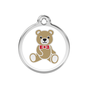 Placa para perro mediana Oso de peluche blanco en esmalte y acero inoxidable