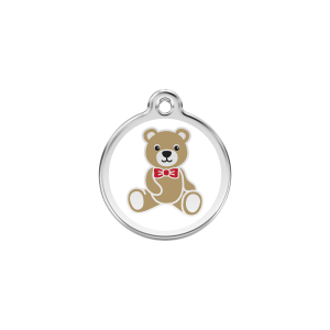 Placa para gato pequeña Oso de peluche blanco en esmalte y acero inoxidable