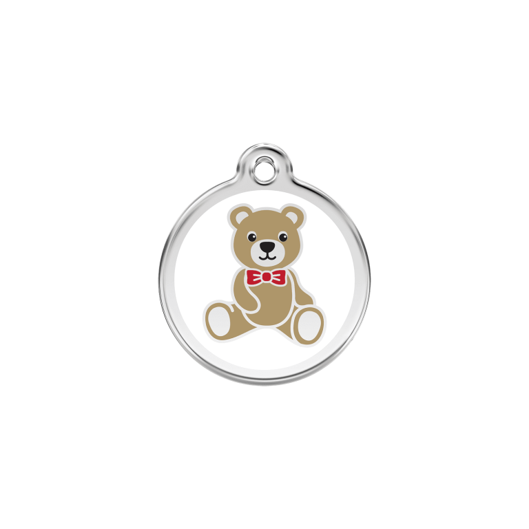 Vue avant - Médaille personnalisable Red Dingo Émail et acier inoxydable - Ours en peluche blanc - Talla S