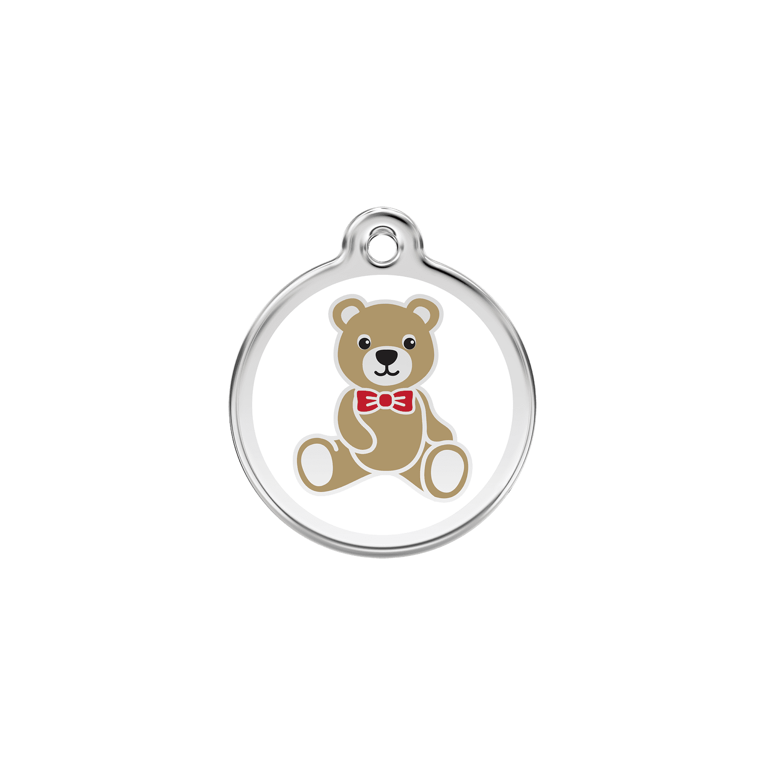 Vue avant - Médaille personnalisable Red Dingo Émail et acier inoxydable - Ours en peluche blanc - Talla S