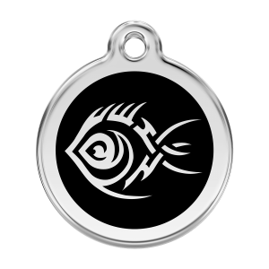 Placa para perro grande Pez tribal negro en esmalte y acero inoxidable