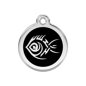 Placa para perro Pez tribal negro en esmalte y acero inoxidable mediana