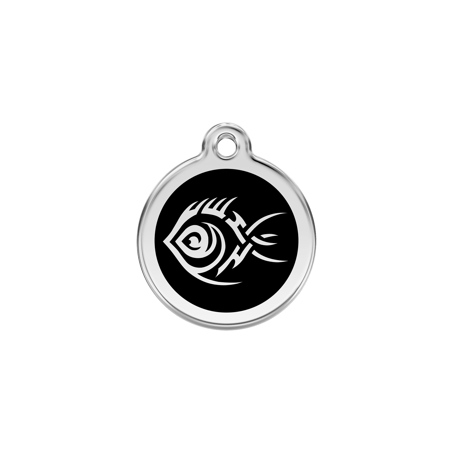 Vue avant - Médaille personnalisée pour chien/chat Red Dingo Émail et acier inoxydable - Poisson tribal - Noir - Talla S
