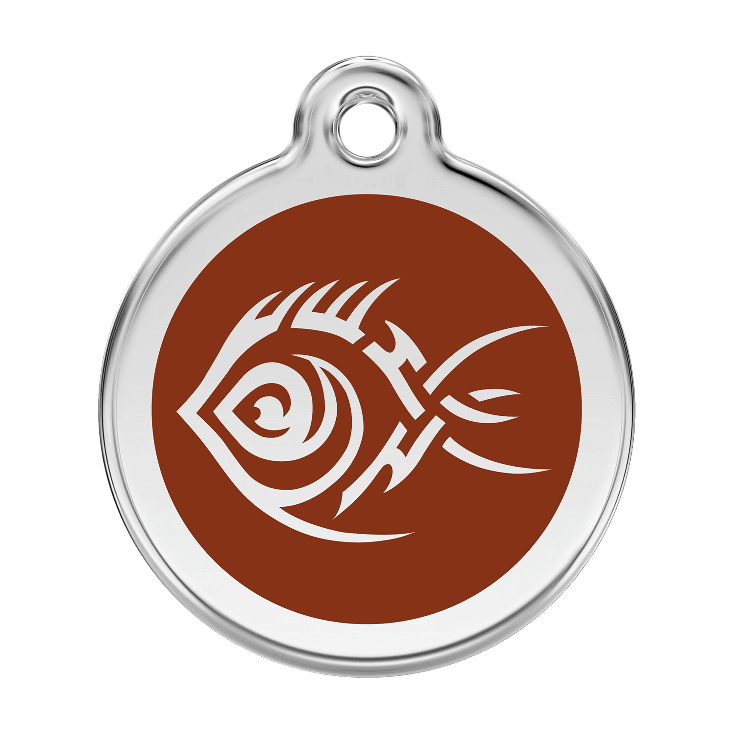 Vue avant - Médaille personnalisée pour chien Red Dingo Émail et acier inoxydable Poisson tribal Brun - Talla L
