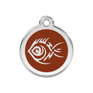 Placa para perro mediana Pez tribal en esmalte marrón y acero inoxidable