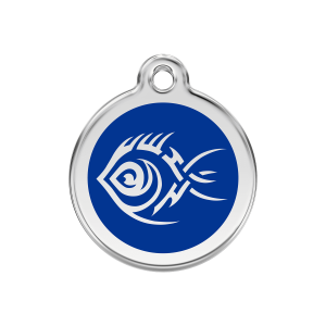 Placa para perro mediana Pez tribal azul oscuro en esmalte y acero inoxidable