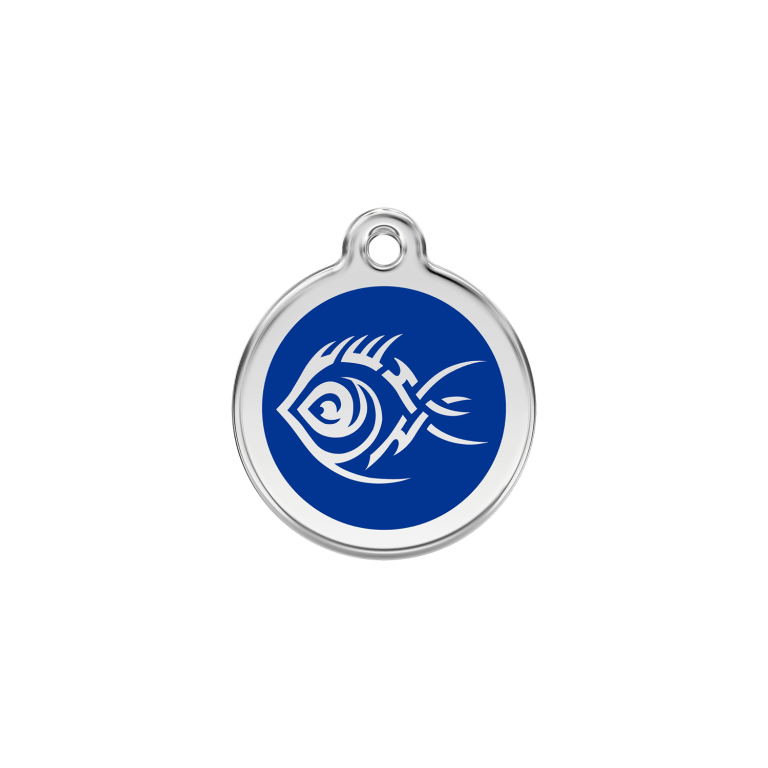 Vue avant - Médaille personnalisée pour chien/chat Red Dingo Émail/Acier inoxydable Poisson tribal Bleu foncé - Talla S