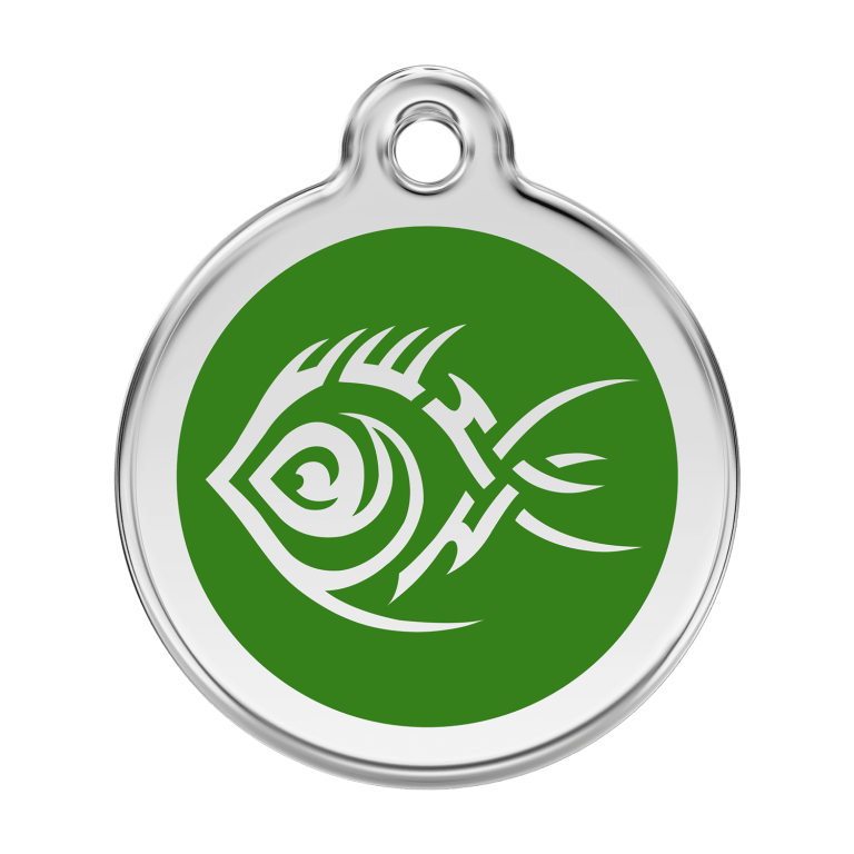 Vue avant - Médaille personnalisée pour chien Red Dingo Poisson tribal Vert - Talla L