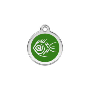 Placa para gato Pez tribal verde en esmalte y acero inoxidable pequeña
