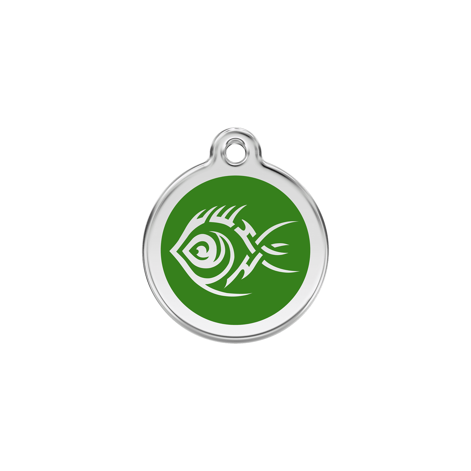 Vue avant - Médaille personnalisée pour chien/chat Red Dingo Émail et acier inoxydable - Poisson tribal - Vert - Talla S