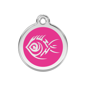 Placa para perro mediana Pez tribal en esmalte rosa fuerte