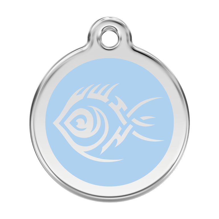 Vue avant - Médaille personnalisable pour chien - Red Dingo - Poisson tribal bleu clair - Talla L