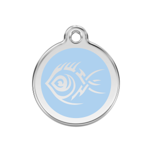 Placa para perro mediana Pez tribal azul claro en esmalte y acero inoxidable