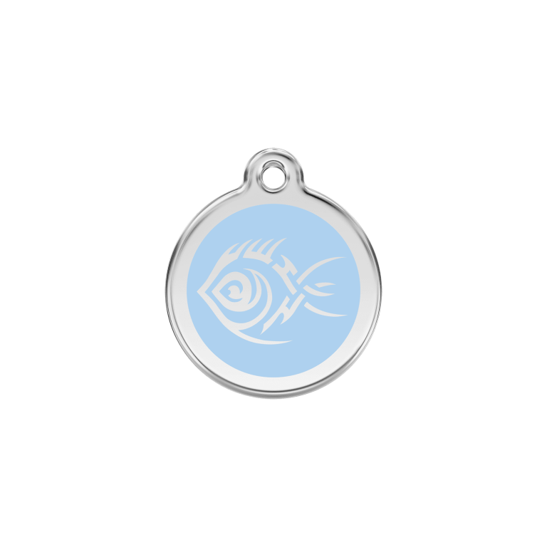 Vue avant - Médaille personnalisée pour chien/chat Red Dingo - Poisson tribal - Bleu clair - Talla S