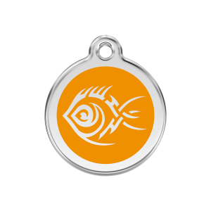 Placa para perro mediana Pez tribal naranja en esmalte y acero inoxidable