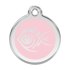 Placa para perro grande Pez tribal rosa en esmalte y acero inoxidable