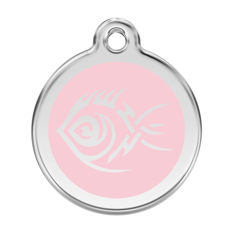 Vue avant - Médaille personnalisée pour chien Red Dingo Émail et acier inoxydable - Poisson tribal - Rose - Talla L