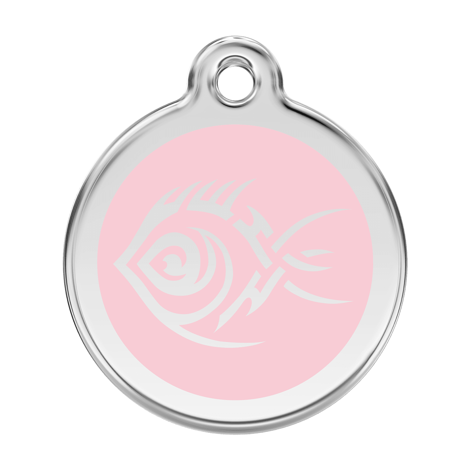 Vue avant - Médaille personnalisée pour chien Red Dingo Émail et acier inoxydable - Poisson tribal - Rose - Talla L