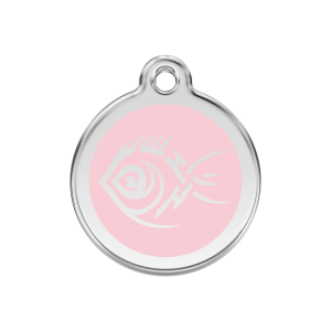 Placa para perro Pez tribal rosa en esmalte y acero inoxidable mediana