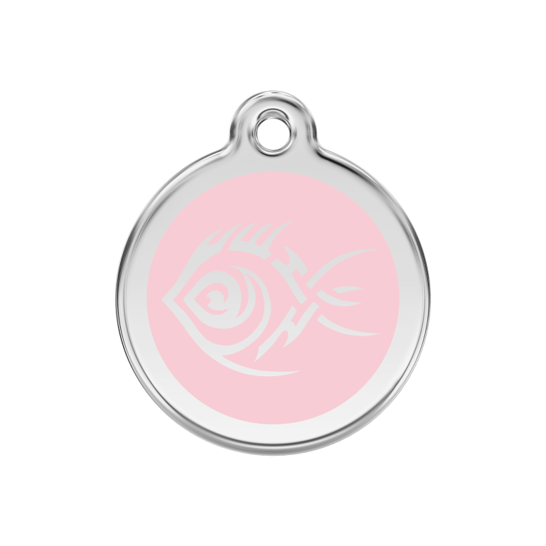 Vue avant - Médaille personnalisée pour chien Red Dingo Émail et acier inoxydable Poisson tribal Rose 30.00mm