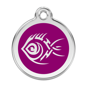 Placa para perro grande Pez tribal violeta en esmalte y acero inoxidable