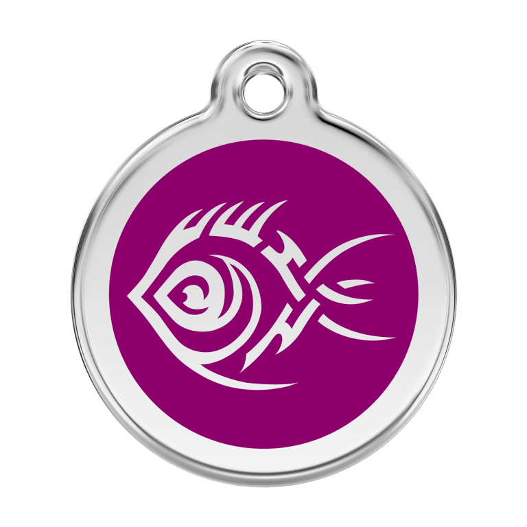 Vue avant - Médaille personnalisée pour chien Red Dingo Poisson tribal Violet - Talla L