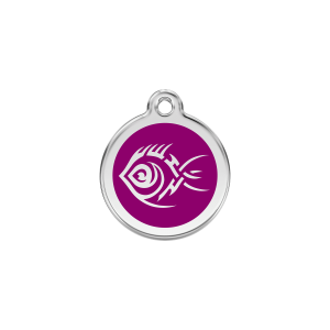 Placa para gato Pez tribal violeta en esmalte y acero inoxidable pequeña