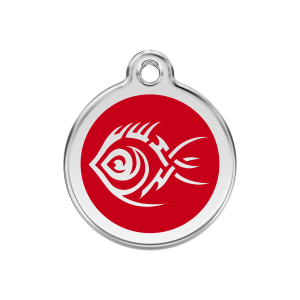 Placa para perro mediana Pez tribal rojo en esmalte y acero inoxidable