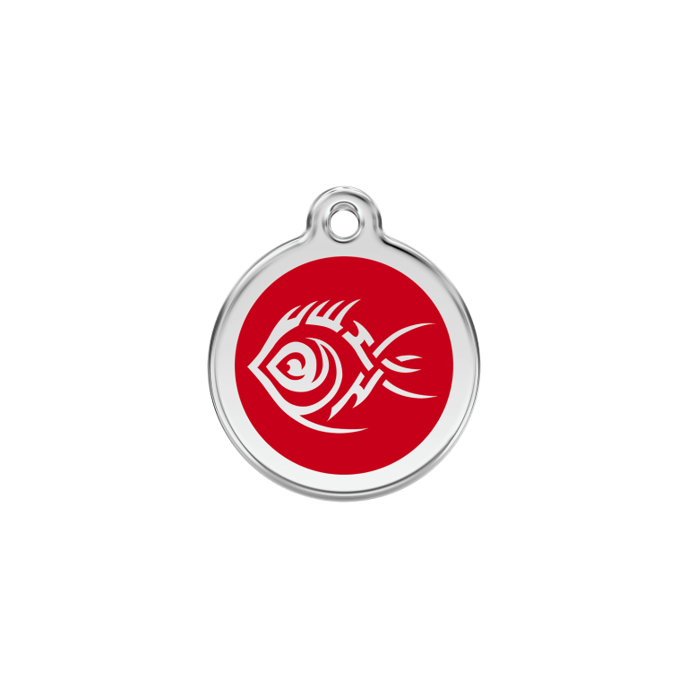 Vue avant - Médaille personnalisée pour chien/chat Red Dingo Émail/Acier inoxydable Poisson tribal Rouge S 20.00mm