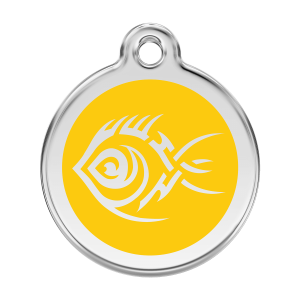 Placa para perro grande Pez tribal amarillo en esmalte y acero inoxidable