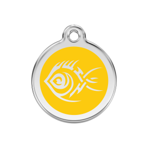 Placa para perro mediana Pez tribal amarillo en esmalte y acero inoxidable