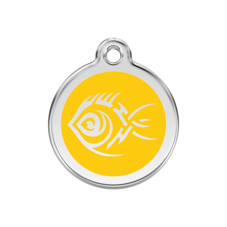 Vue avant - Médaille personnalisée pour chien Red Dingo Poisson tribal Jaune - Talla M