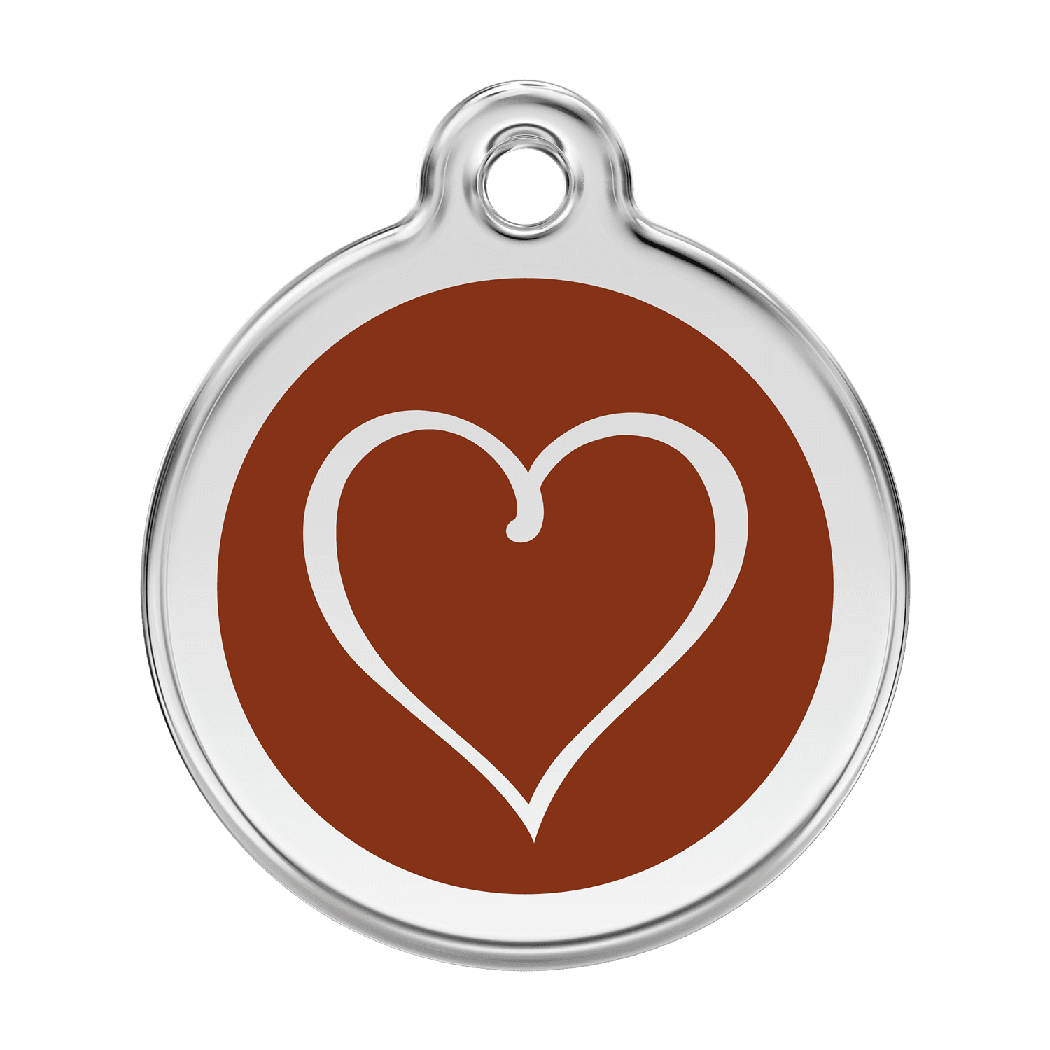 Vue avant - Médaille personnalisable pour chien Red Dingo Émail et acier inoxydable - Coeur Tribal Brun - Talla L