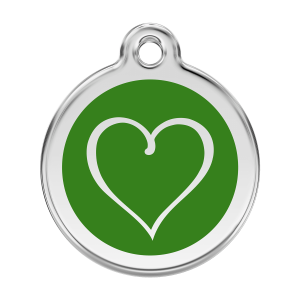 Placa para perro grande corazón tribal verde en esmalte y acero inoxidable
