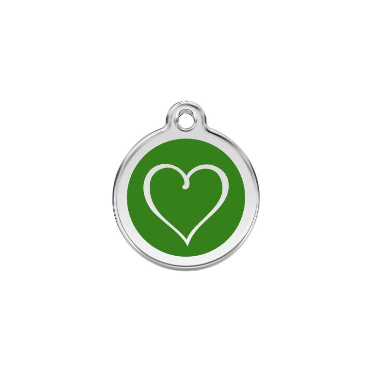Vue avant - Médaille personnalisée pour chat Red Dingo coeur tribal vert - Talla S - 01-TH-GR-SM