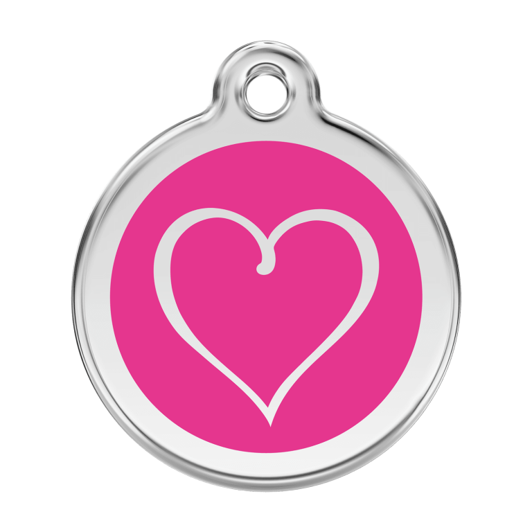 Vue avant - Médaille personnalisée pour chien Red Dingo Émail et acier inoxydable - Coeur Tribal - Rose vif - Talla L