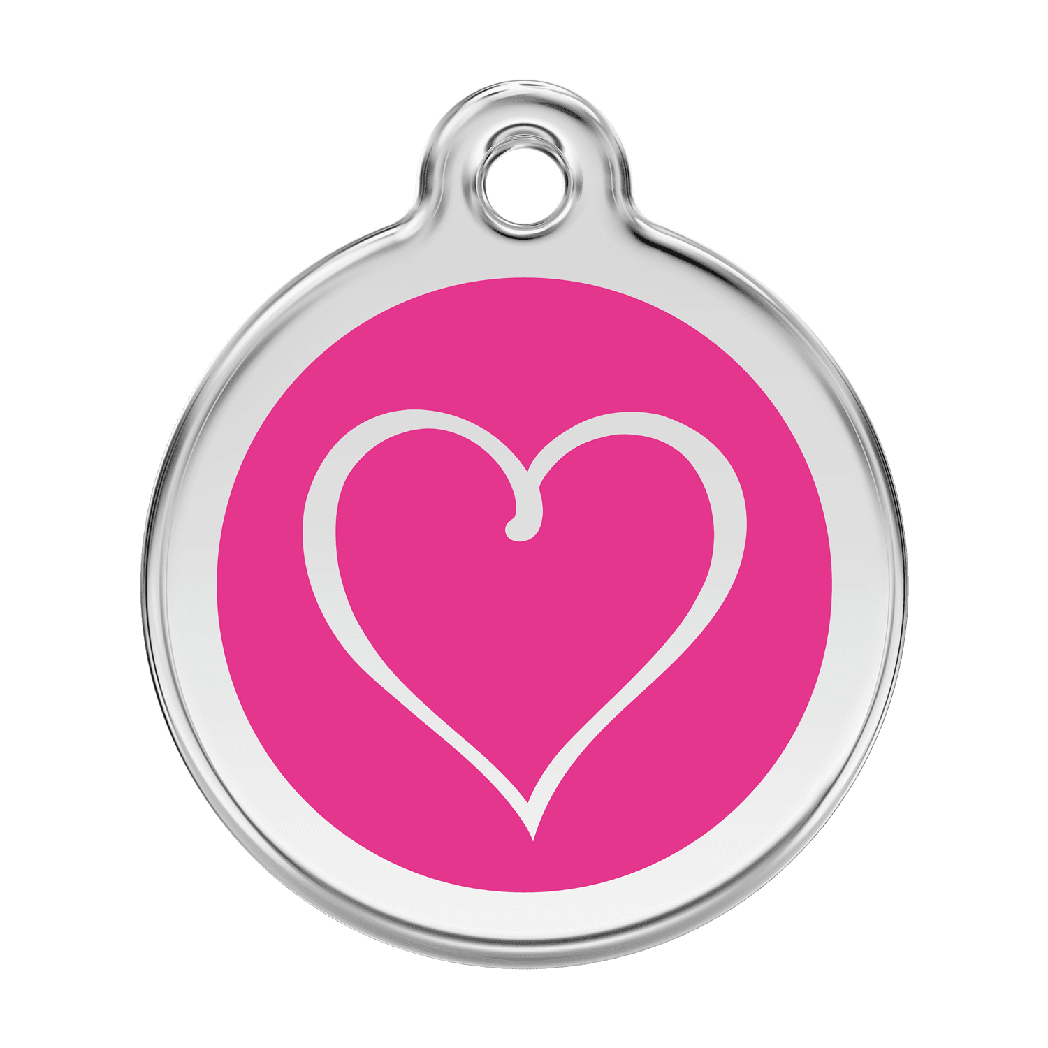 Vue avant - Médaille personnalisée pour chien Red Dingo Émail et acier inoxydable - Coeur Tribal - Rose vif - Talla L