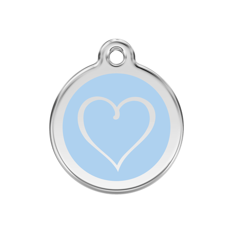 Vue avant - Médaille personnalisée pour chien ou chat - Red Dingo Émail et acier inoxydable - Coeur Tribal Bleu clair - Talla M