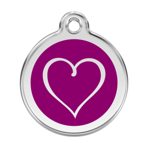 Placa para perro grande Corazón tribal en esmalte violeta y acero inoxidable