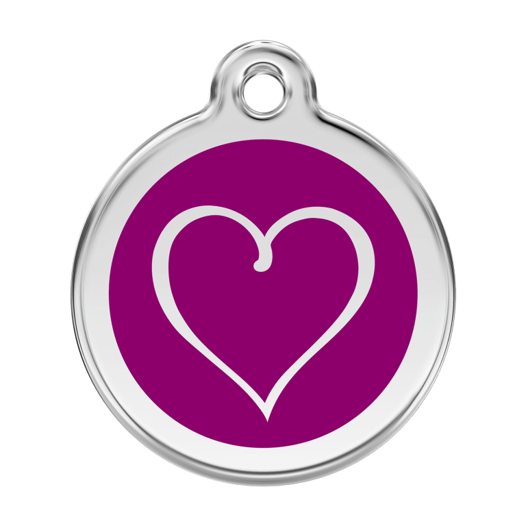 Vue avant - Médaille personnalisée pour chien - Red Dingo Coeur Tribal Violet - Talla L