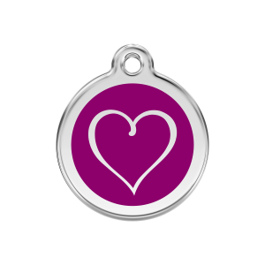 Placa para perro mediana corazón tribal en esmalte violeta y acero inoxidable