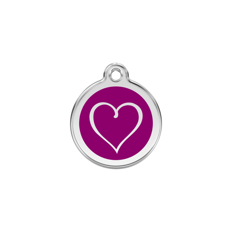 Vue avant - Médaille personnalisée pour chien/chat Red Dingo cœur tribal violet - Talla S - 01-TH-PU-SM