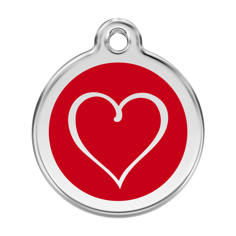 Vue avant - Médaille personnalisable Red Dingo Coeur Tribal Rouge - Talla L - pour chien - Réf : 01-TH-RE-LG